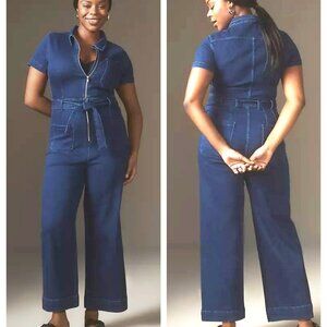 Anthropologie Maeve The Colette Weekend Blue Denim Jumpsuit Plus 20W, Wide Legs